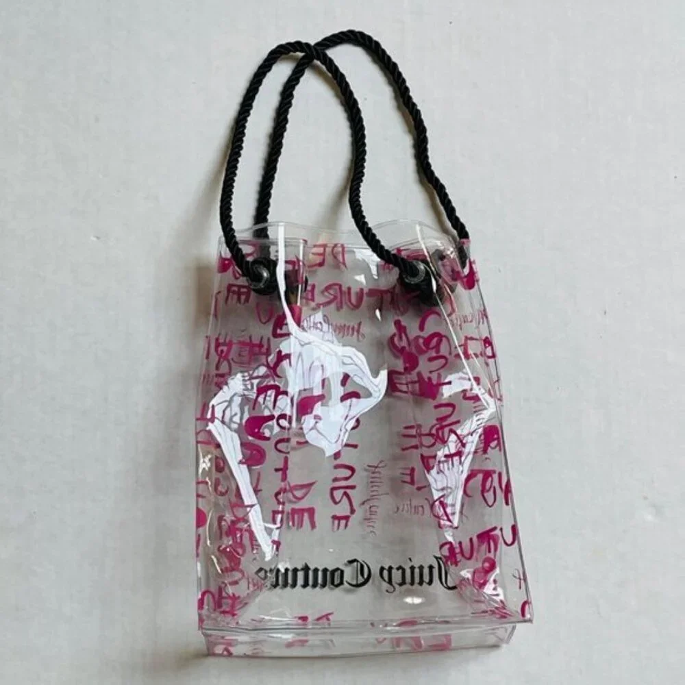 Juicy Couture Clear Tote Bag Pink Print All Over See Through Travel Vacation‎